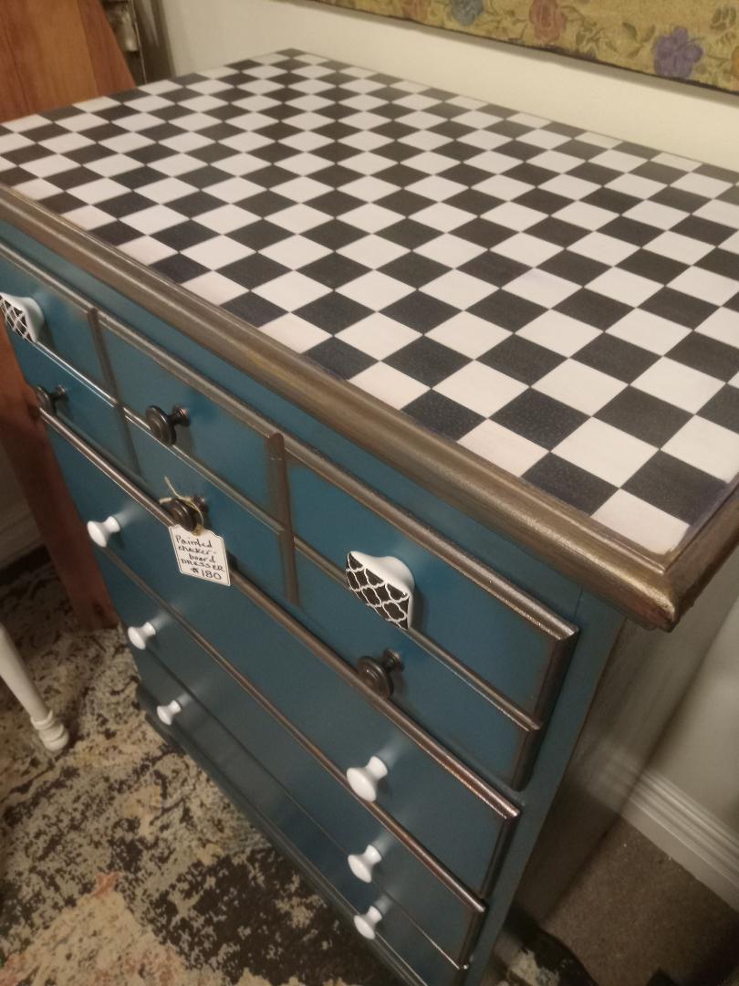 Teal Checkerboard Dresser